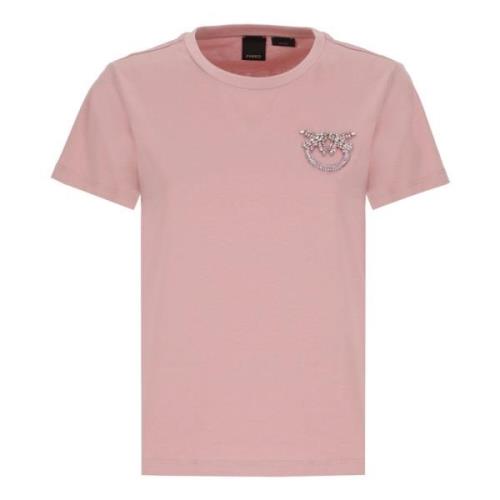 Pinko Dam bomullst-shirt med strasslogo Pink, Dam