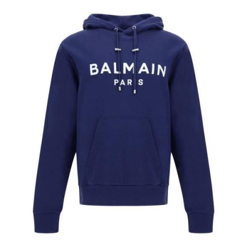 Balmain Marinblå Monogram Hoodie Blue, Herr