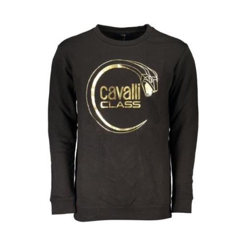 Cavalli Class Svart Bomullssweatshirt med Trycklogo Black, Herr