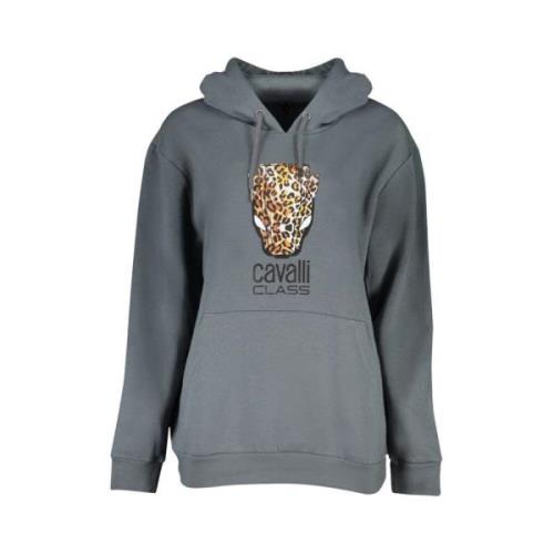 Cavalli Class Elegant Grå Hoodie i Fleece Gray, Dam