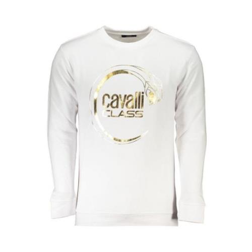 Cavalli Class Borstad Rund Hals Sweatshirt med Logotyptryck White, Her...