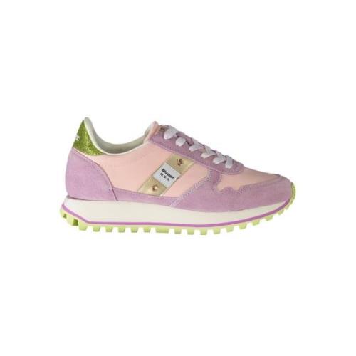 Blauer Rosa Polyester Sneaker med Kontrastdetaljer Pink, Herr