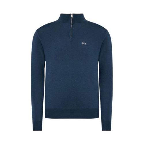 La Martina Blå Akryl Half-Zip Tröja med Logo Blue, Herr