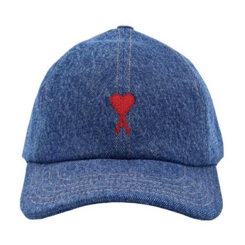 Ami Paris Denim Logo Broderad Justerbar Keps Blue, Herr