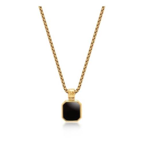 Nialaya Gold Necklace with Square Onyx Pendant Yellow, Herr