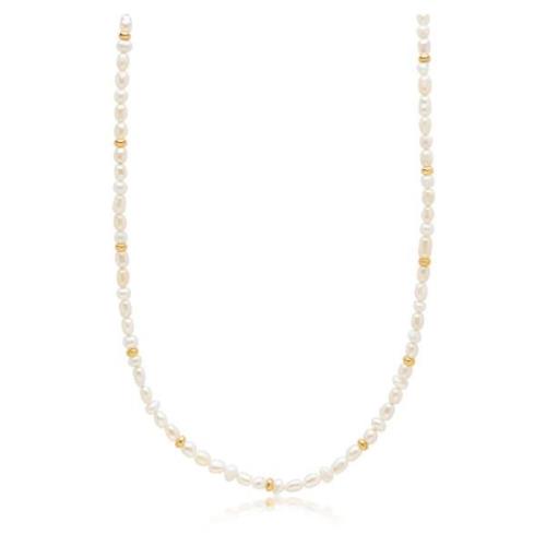 Nialaya Womens Mini Pearl Necklace Yellow, Dam