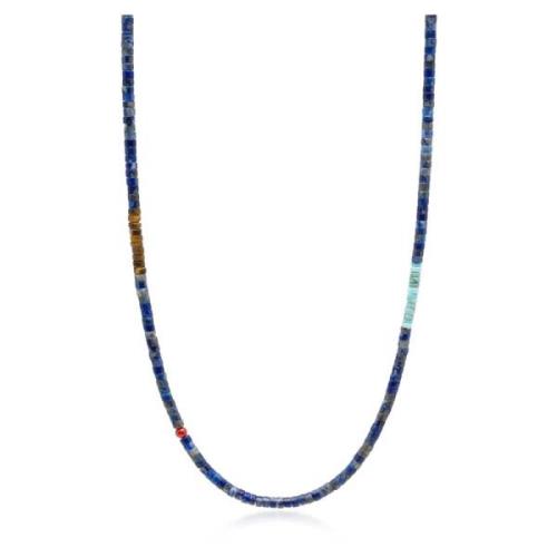 Nialaya Blue Lapis Heishi Necklace with Tiger Eye and Turquoise Gray, ...