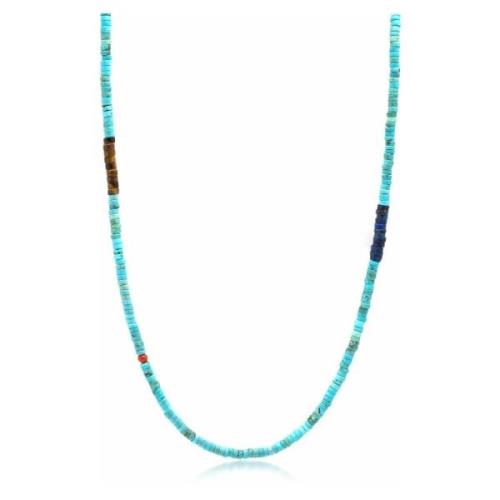 Nialaya Turquoise Heishi Necklace with Tiger Eye and Blue Lapis Multic...