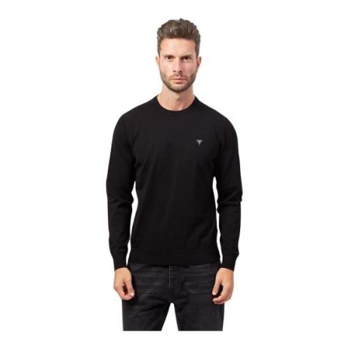 Guess Svart Crewneck Sweater Logo Ribbed Hem Black, Herr