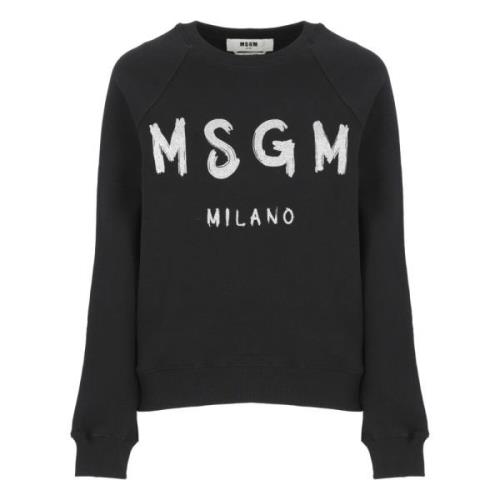 Msgm Svart Bomullssweatshirt med Glitterlogo Black, Dam