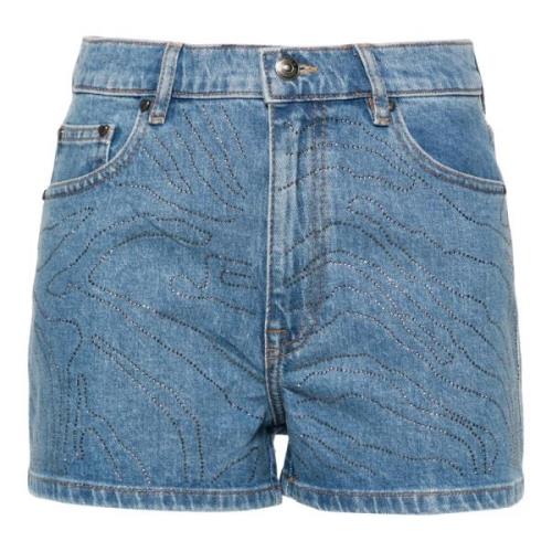 Rotate Birger Christensen Blå Denim Shorts med Bältesöglor Blue, Dam