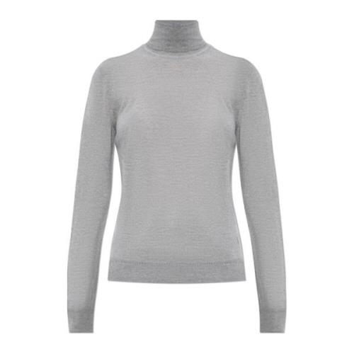 Saint Laurent Ullturtleneck med broderat logotyp Gray, Dam