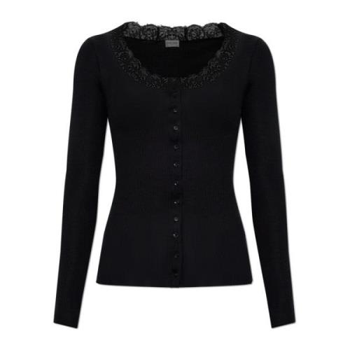 Saint Laurent Topp med spetsdetaljer Black, Dam