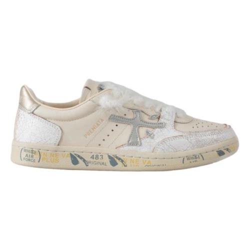 Premiata Slitna lädersneakers Istrice-stil Beige, Dam