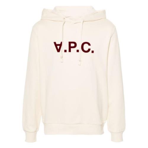 A.p.c. Unisex Logo Flocked Hoodie Beige, Herr