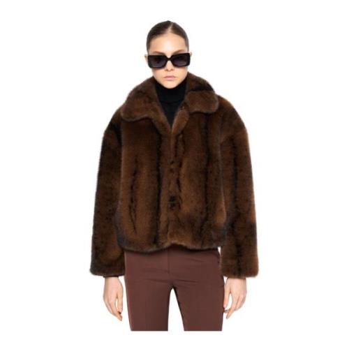 Silvian Heach Kort Faux Fur Jacka Klassisk Krage Brown, Dam