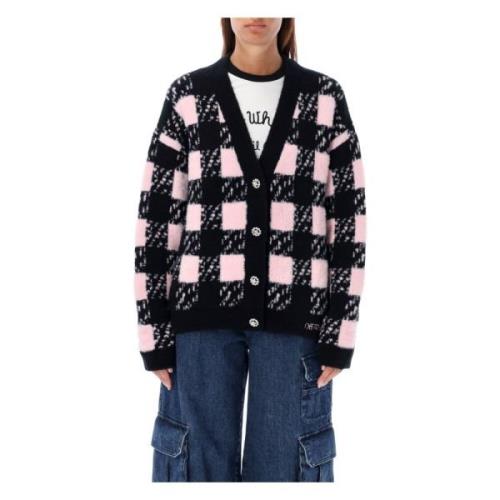 Off White Vichy Cardigan Svart Rosa Stickat Black, Dam