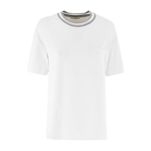 Panicale Lurex Crew Neck Ficka T-shirt White, Dam