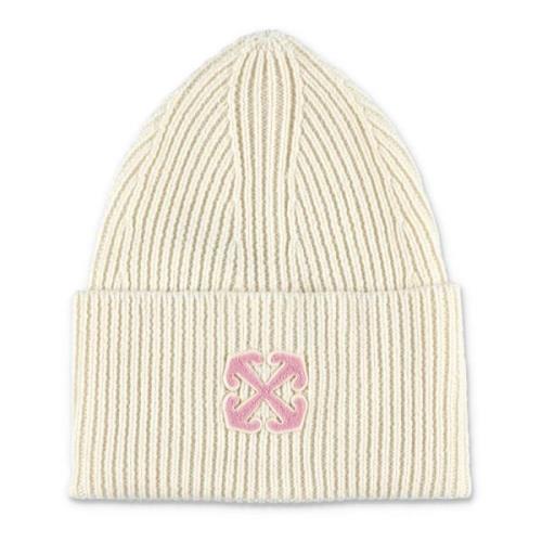 Off White Ivory Pile Beanie Hat Beige, Dam