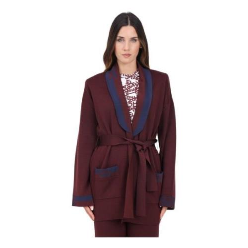 Elisabetta Franchi Bordeaux Cardigan med Bicolor Band Brown, Dam