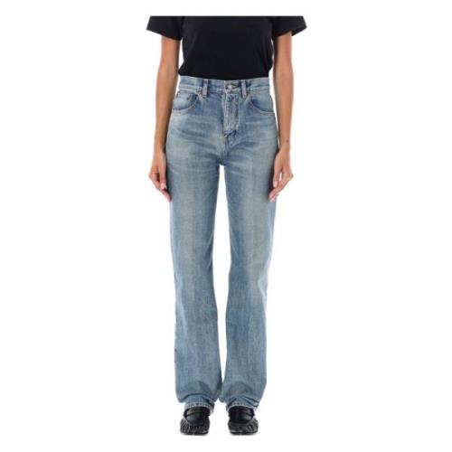 Saint Laurent Blå Mid Rise Straight Leg Jeans Blue, Dam