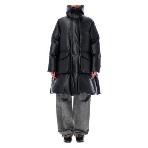 MM6 Maison Margiela Svart Lång Dunjacka Eco Läder Black, Dam