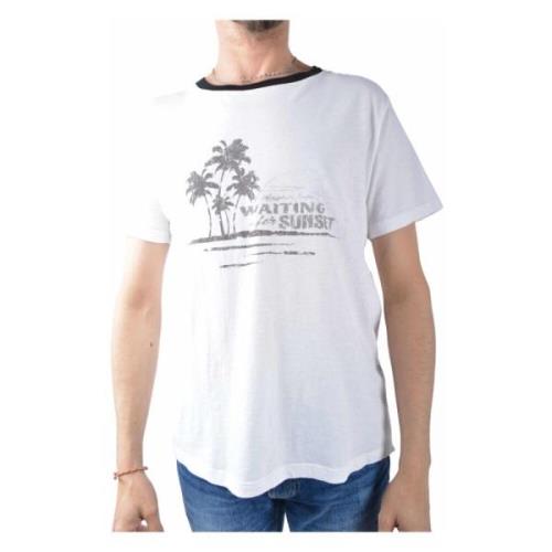 Saint Laurent Solnedgångsprint Bomull T-shirt White, Herr