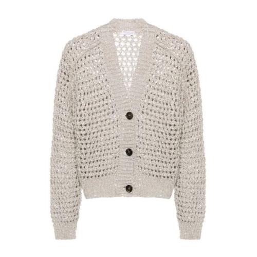 Brunello Cucinelli Quarzo Cardigan Sweater Beige, Dam