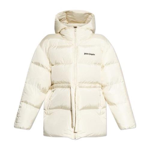 Palm Angels Pufferjacka med logotyp Beige, Dam