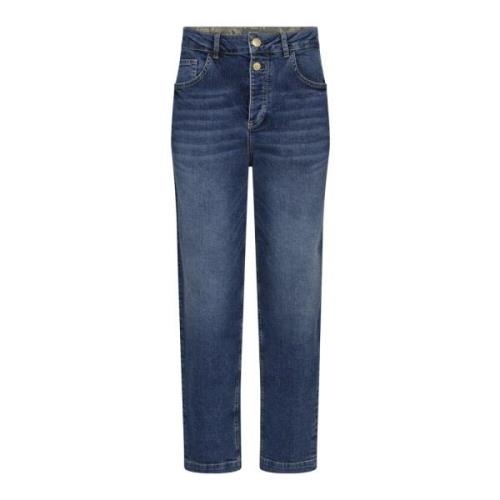 MOS Mosh Mom Fit Tryckta Jeans Blå Blue, Dam