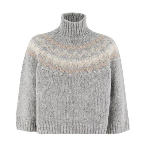 Peserico Geometriskt Mönster Kort Jumper Gray, Dam