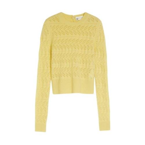 Sportmax Perforerad Stickad Tröja Yellow, Dam