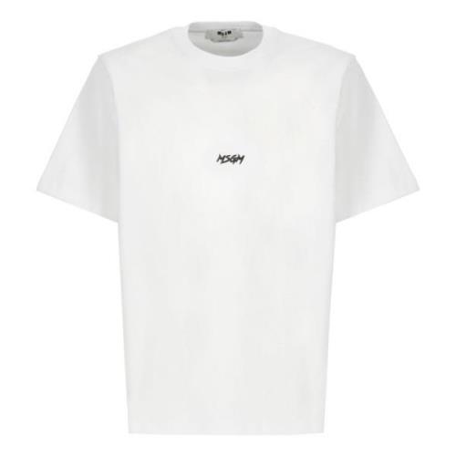 Msgm Vit Bomull T-shirt med Tryck White, Herr