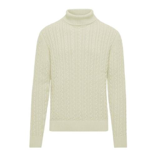 BomBoogie Varm Bomull Cable Knit Mock Neck Sweater Beige, Herr