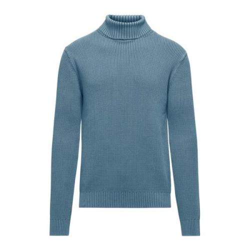 BomBoogie Varm Ribbad Bomull Turtleneck Blue, Herr