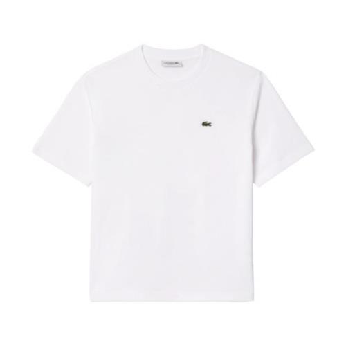 Lacoste Mjuk Jersey T-shirt med Ribbad Krage White, Dam