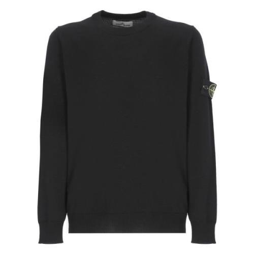 Stone Island Svart Crewneck Tröja med Logopatch Black, Herr