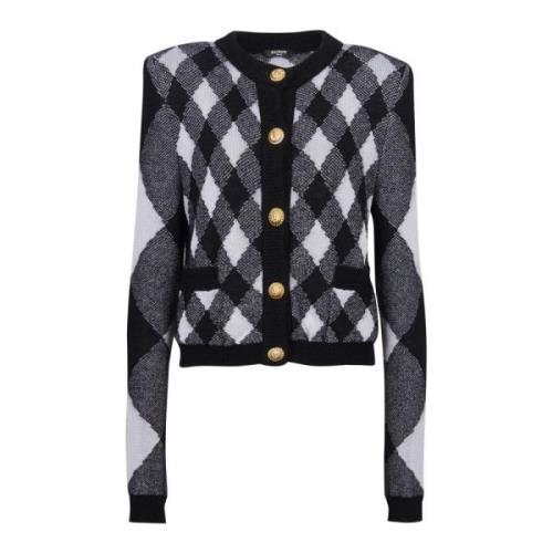 Balmain Gingham stickad kofta Black, Dam