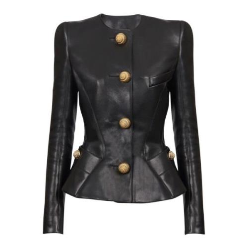 Balmain Lammskinn peplum jacka Black, Dam