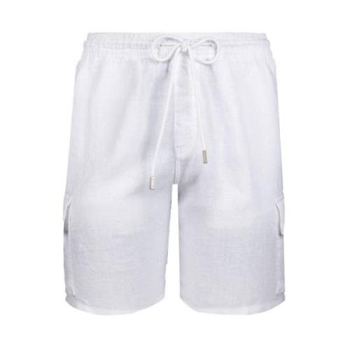 Vilebrequin Solid Linne Cargo Bermuda Shorts White, Herr