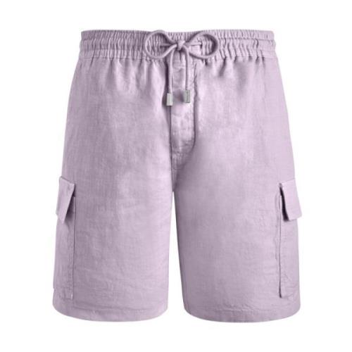 Vilebrequin Solid Linne Cargo Bermuda Shorts Purple, Herr