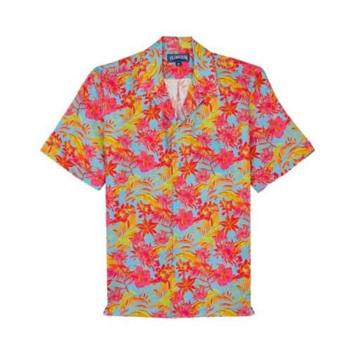 Vilebrequin Tahiti Flowers Linne Bowling Skjorta Multicolor, Herr