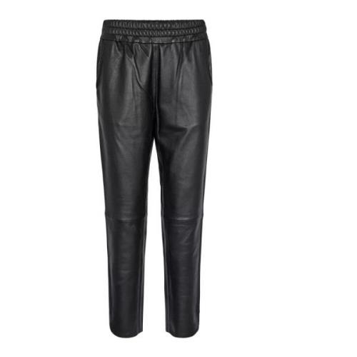 MOS Mosh Svarta läder sweatpants med elastisk midja Black, Dam