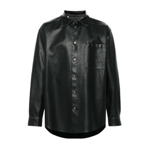 Msgm Svart Distressed Logo Patch Skjorta Black, Herr