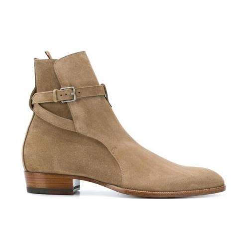 Saint Laurent Beige Läder Ankelboots Metallspänne Beige, Herr