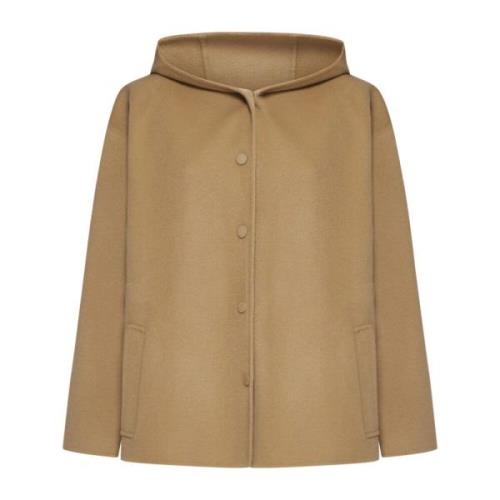 Max Mara Weekend Beige Ull Kort Kappa med Huva Beige, Dam