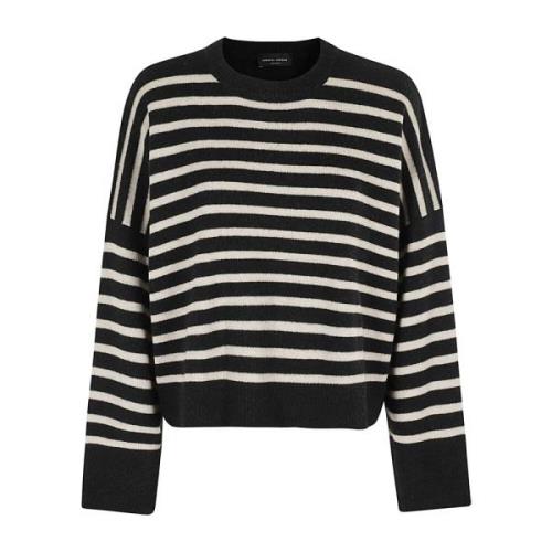 Roberto Collina Randig Crew Neck Tröja Black, Dam