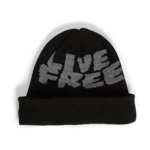 Comme des Garçons Svart Stickad Mössa med Live Free Jacquard Black, He...