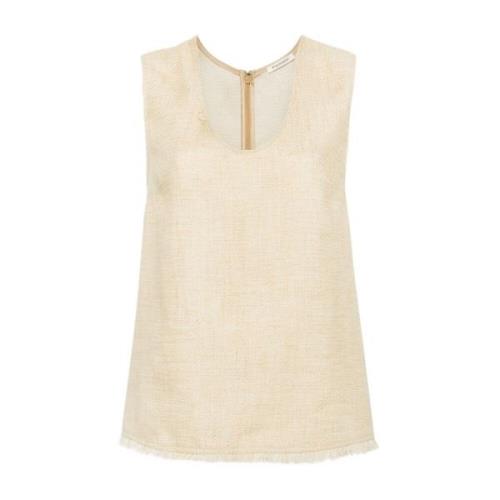 By Malene Birger Linneblandning Topp med Fransar Beige, Dam