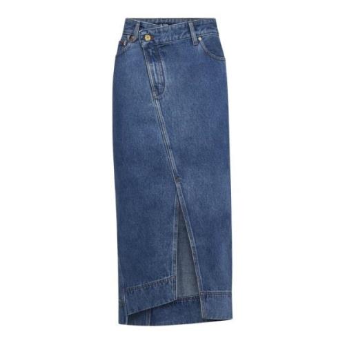 Jacquemus Asymmetrisk Midi Denimkjol Blue, Dam